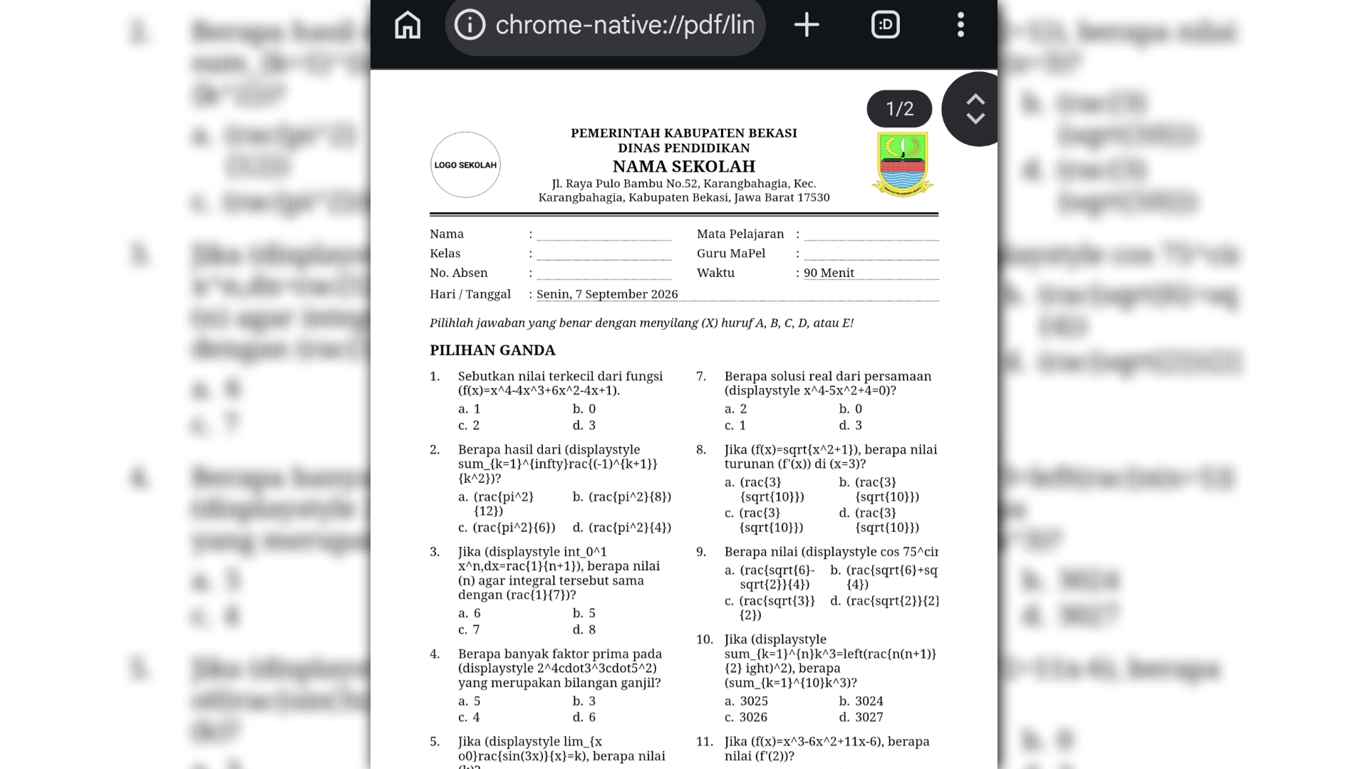Preview PDF hasil pembuatan soal ujian