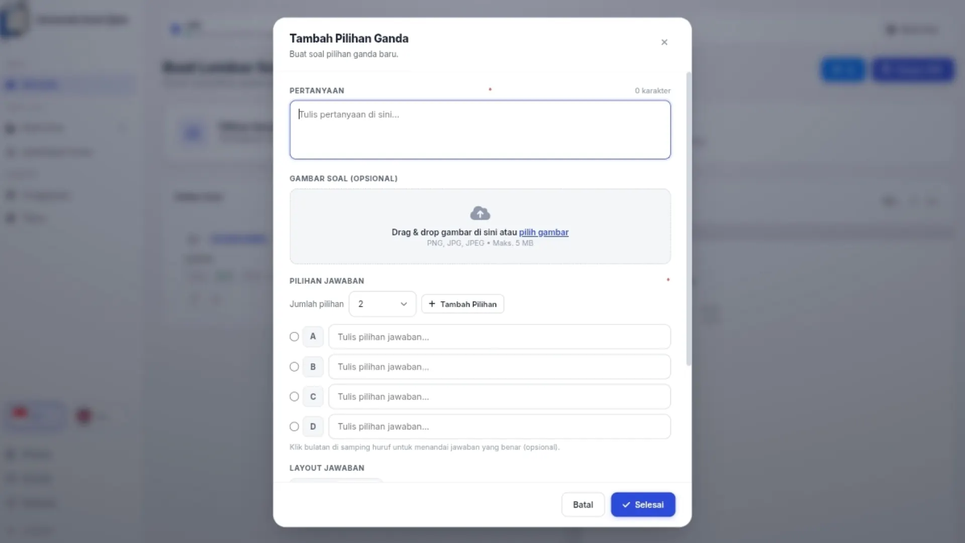 Preview soal ujian pilihan ganda yang dibuat dengan Generate Soal Ujian
